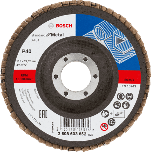 DISCO LAMELLARE 115x22,23mm P40 PER METALLO X431 BOSCH PROFESSIONAL