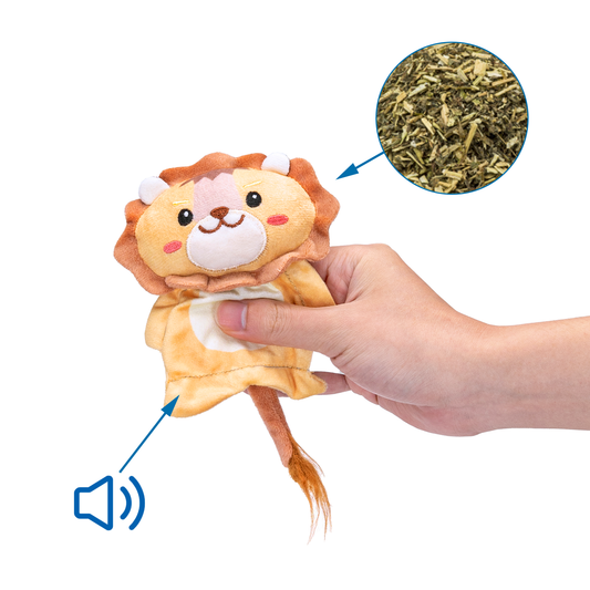 LEONE DI PELUCHE CON ERBA GATTA